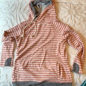 AMPERSAND AVE Pink and Gray Striped Hoodie